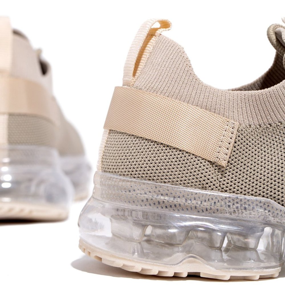 NEW🔥Dark Beige Stretch Knitted Transparent Cushion Air Bubble Sneakers Lace-Up - Picture 9 of 9